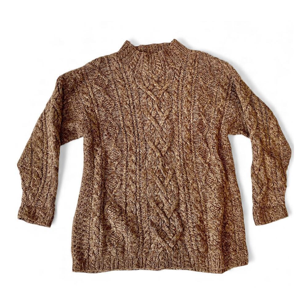 The Limited Brown Marled Cable Knit Turtleneck Sweater